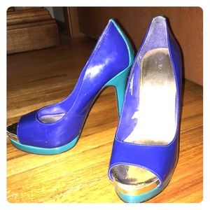 Blue, Teal, and Gold Heels